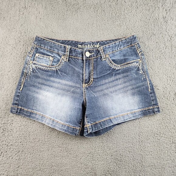 Maurices Pants - Y2K Women's Denim Micro Mini Shorts Size 5/6 Festival Booty Low Rise Embellished